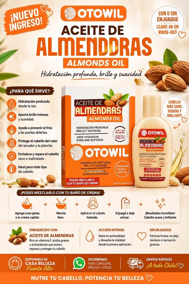 ¡Consiente tu cabello con el poder del Aceite de Almendras OTOWIL! 🌰💛