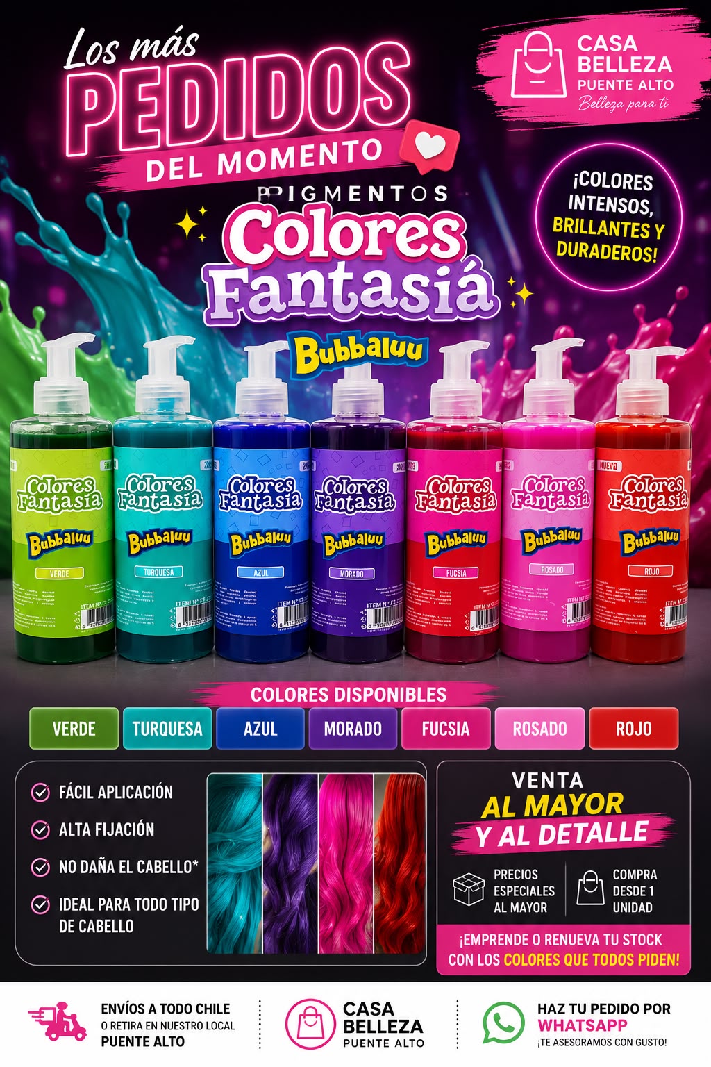 🌈✨ ¡Los pigmentos fantasÃa más pedidos del momento ya están en Casa Belleza Puente Alto! ✨🌈