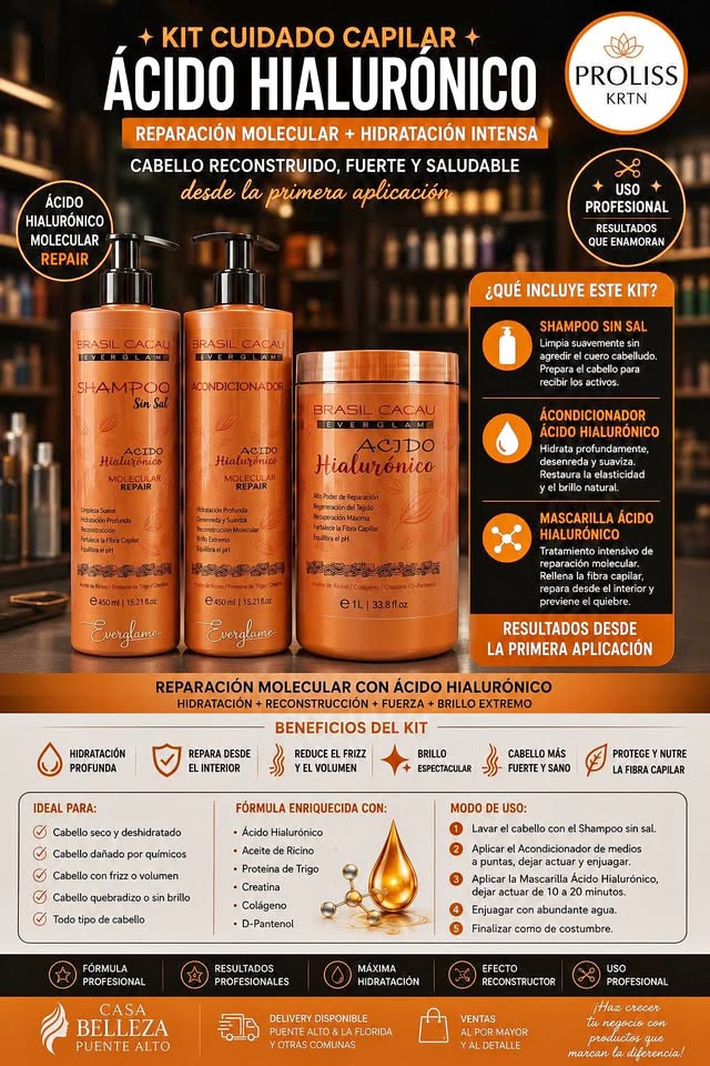 ¡Devuélvele la vida a tu cabello con el Kit Ácido Hialurónico Brasil Cacau by Everglam!