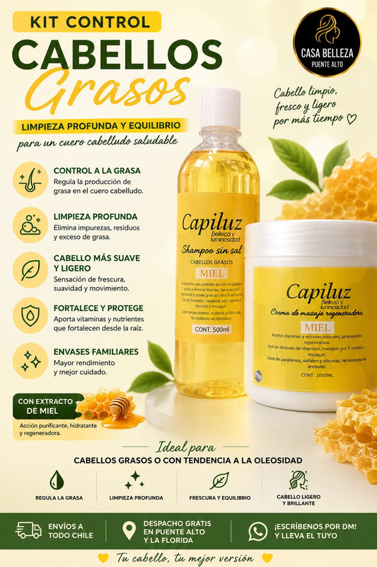 Shampoo y crema para control de cabello graso