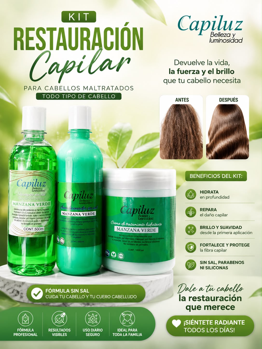 Pack restauración capilar manzana verde