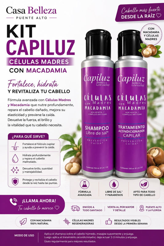 shampoo y acondicionador células madres y macadamia fortalecimiento capilar